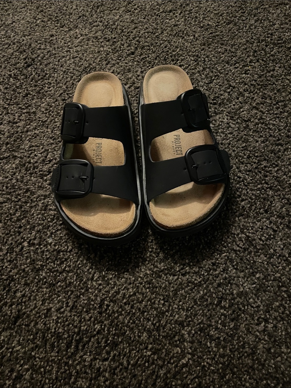 Black Double-Buckle Women’s Slide Sandals